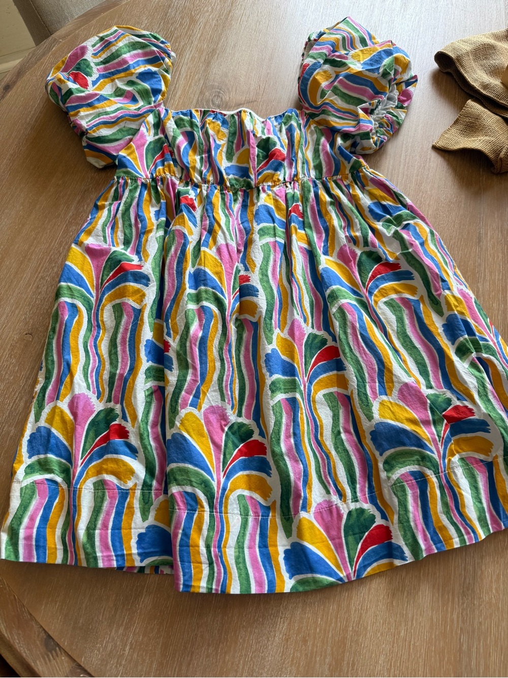 TCEC Multicolor Striped Puff-Sleeve Mini Dress - Yellow, Blue, Pink, Green, Red